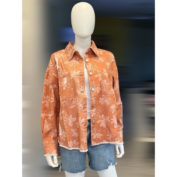 PEACH LOVE CALIFORNIA rusty floral Shacket S M L - Picture 4 of 10